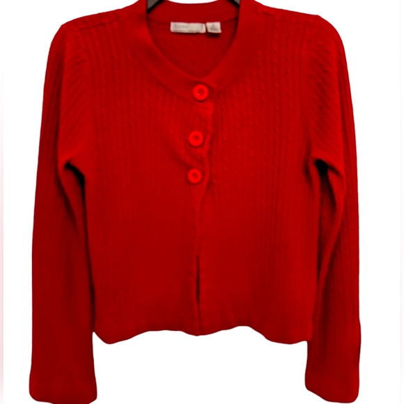 Luxe Wine Button Down Long Sleeve Knitted Cropped Cardigan Sweater Sz. M - Picture 2 of 8